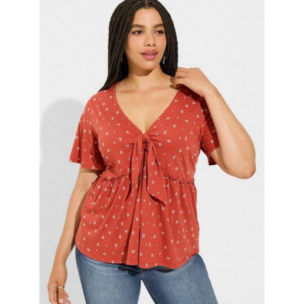 Torrid Vintage Cotton Jersey V-Neck Relaxed Tie Front Top Size 3X